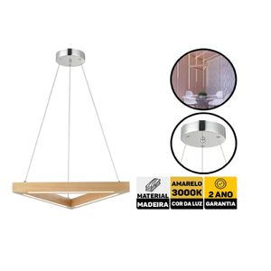 pendente led triangular kavas 18w 3000k avant madeira bivolt - 489820070