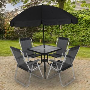 Conjunto 1 mesa quadrada + 4 cadeiras relax aluminio + 1 ombrellone petropolis preto - bel fix