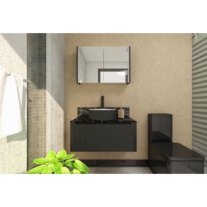 kit armario/espelho armani 78cm mazzu preto - 500497