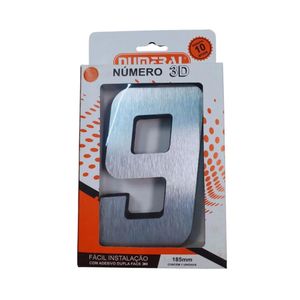 numero quadrado 9 3d numeral aco escovado - 2070